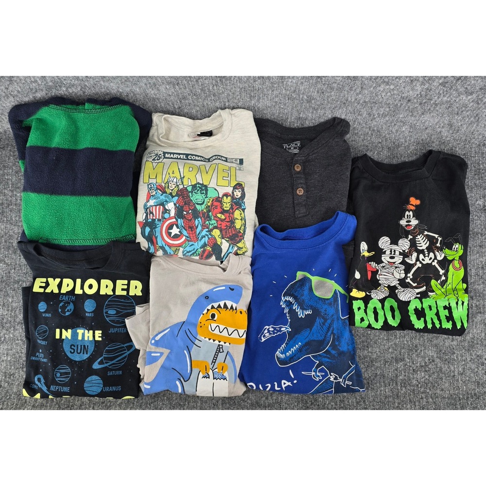 Boys Long Sleeve Shirts Lot of 7 Sz 5T Multicolor Graphics Hoodie School Marvel